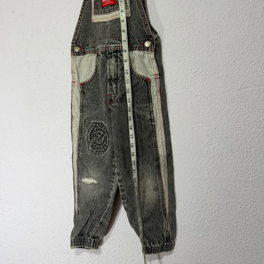 Vintage OshKosh Overalls Joe's Garage Gray Denim Kids Sz 5 Made USA Retro 90s